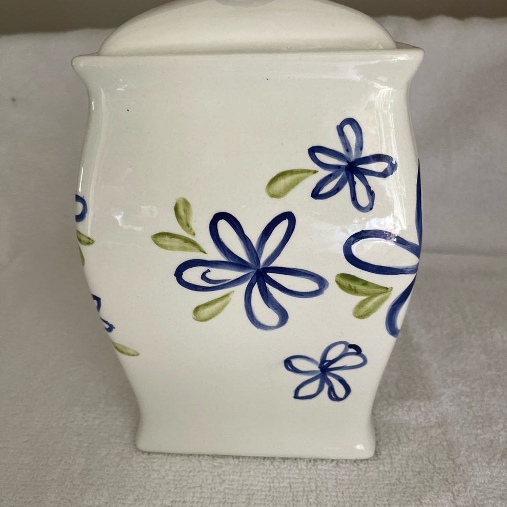 Starbucks White Jar with Blue and Green Floral Design